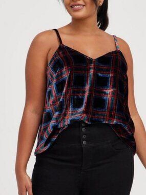 TORRID Velvet Cami Tank Top Plus Size 3X Black Plaid Holiday Womens Camisole